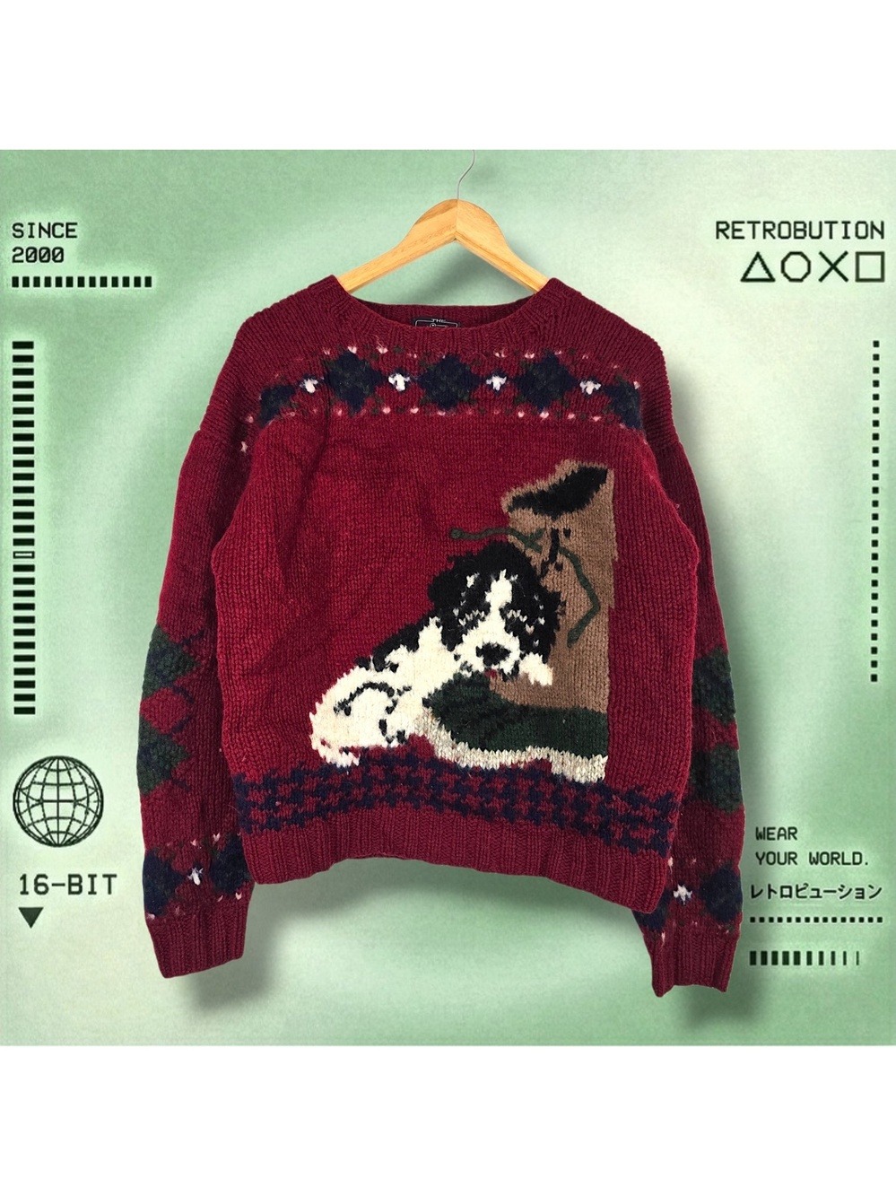 Vintage 80s Woolrich Dog Wool Knit Sweater Red Size L